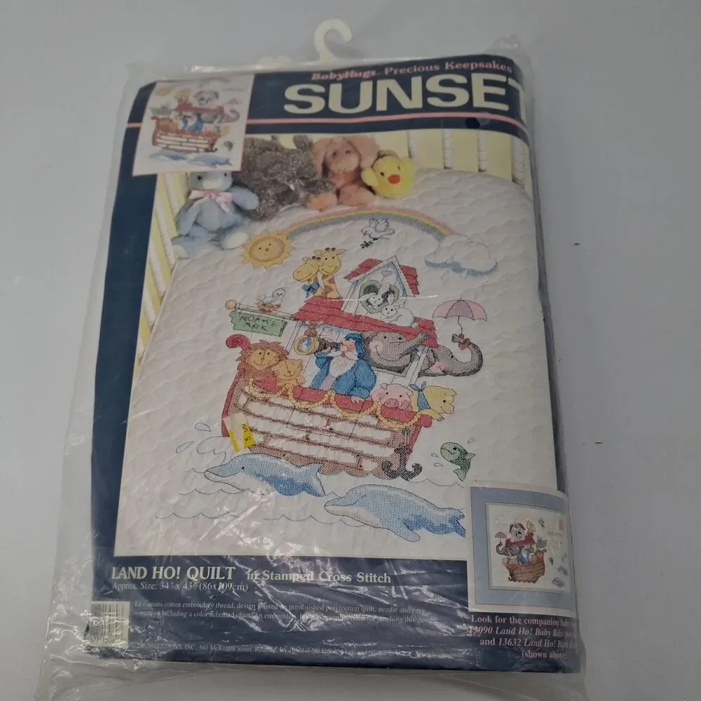 Sunset Land Ho! Baby Quilt Stamped Cross Stitch Kit #13089 34” x 43” Noah's Ark